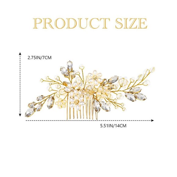 🆕Women Gold Bride Wedding Hair Comb Pearl Flower Hair Piece  Accessories - Picture 3 of 7